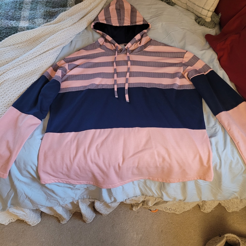 Source Unknown Pink and Navy Striped Hoodie